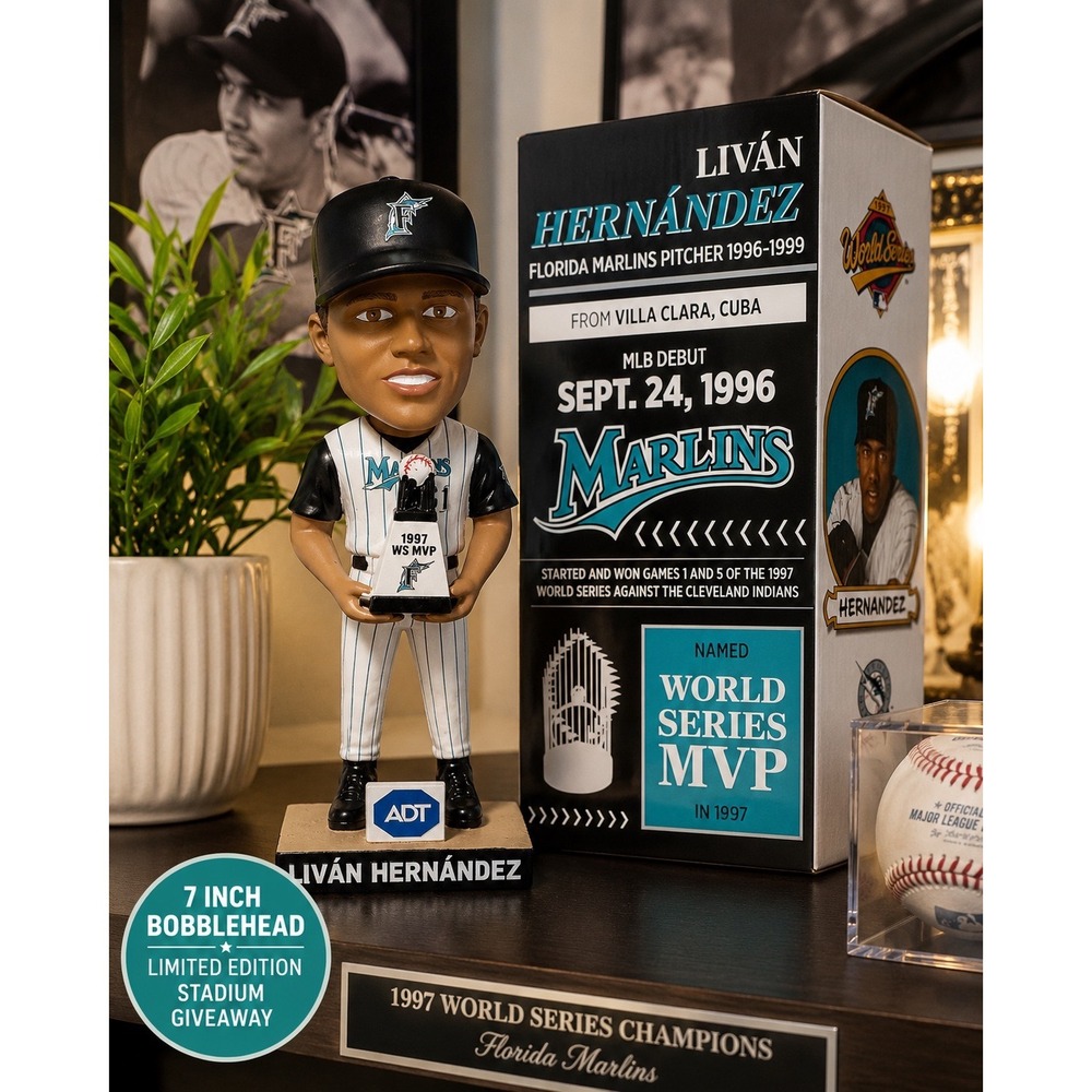 Livan Hernandez 1997 World Series MVP Bobblehead Florida Marlins SGA 7" NIB